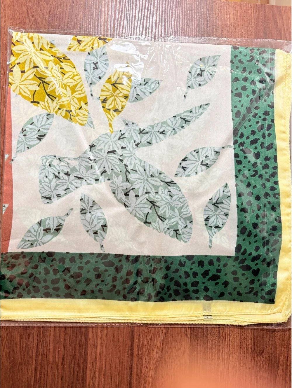 Elegant Floral Print Scarf with Green and Yellow Accents